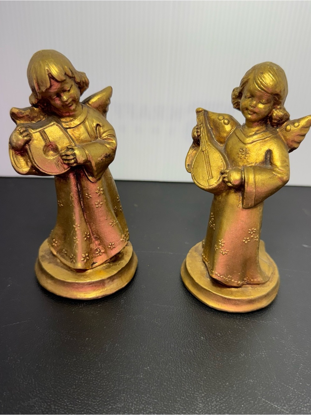 VTG Wolin Chalkware Gold Angel Figurine Pair
